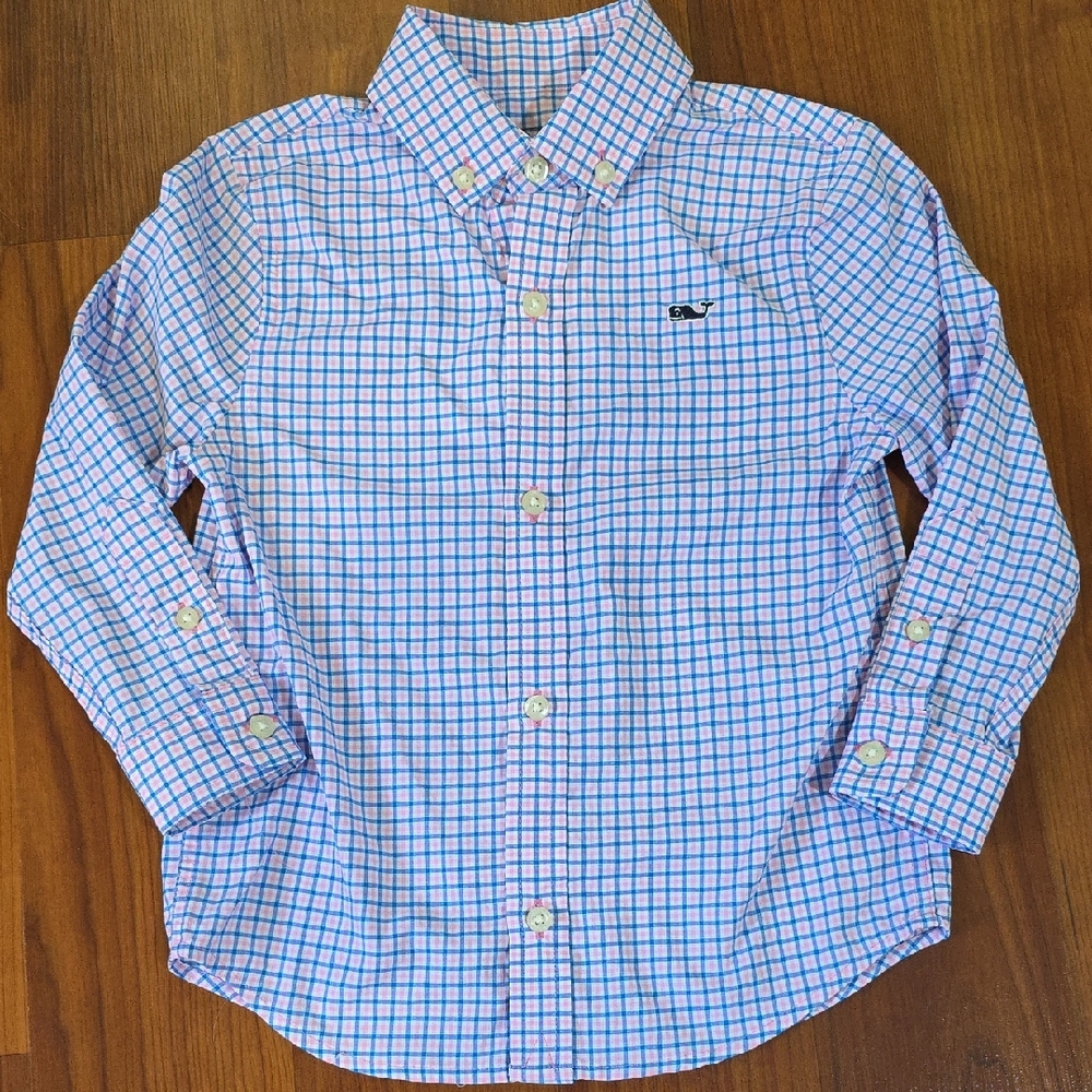 Vineyard Vines Kids Pink and Blue Plaid Shirt